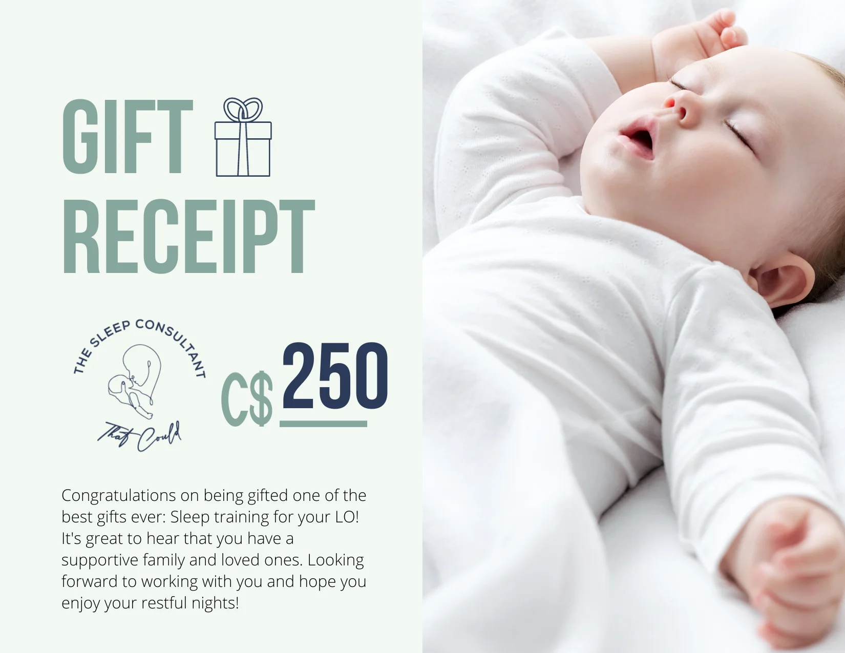 Sleep Training Gift card $ 250